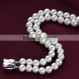 8mm AAA White Near Round White Bridal Wedding Accessory Freshwater Natural Double Strand Pearl Bracelet thumbnail-2