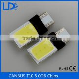 Factory selling directly 8 chips 12V t10 w2w canbus led light T10 cob car light