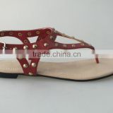 Ladies flat sandal new trend product with rivet red color nice shoe