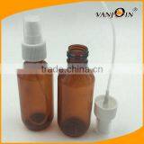 2oz Amber Boston Round Plastic Bottle With Fine Mist Sprayer Dispenser