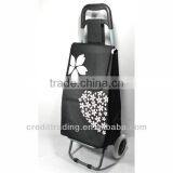 Portable Black Shopping Trolley Bag With White Flower thumbnail-1