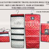 Travel Roll up cosmetics Bag Red Ployester Satin Fabric