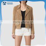 Cool Newest Slim Fitting Zip Pockets Classic City Style Blank Suede Biker Jacket for Women thumbnail-1