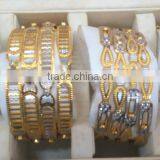 4 Bangle Set , Hand Carved 2 Tone Gold Plated BRACELET BANGLE , Dancing cz Stone thumbnail-1