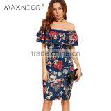 Maxnegio Sexy Fashion Best Price off Shoulder Wholeasale Bohemian Dress