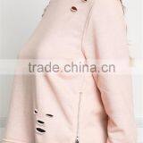 MGOO Customized Pink Distressd Hoodies For Ladies 100 Cotton Terry Tops Turtle Neck Long Sleeves Sweatshirts thumbnail-4