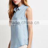 Fashion Sleeveless Lightweight Fabric Denim Shirt,collared Shirt With Patch Pocket thumbnail-4