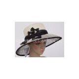 Black White 57cm Womens Church Hats With Small Black Bowknot / Sinamay Hat For Party OEM thumbnail-1