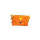 Orange Rubber Silicone Handbag / Makeup Bag For Girls With Key Ring
