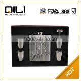 7oz Promotion Debossing JB Hip Falsk With Shot Glass Gift Set