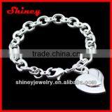 Lobster clasp big oval link chain double heart charm silver bracelet