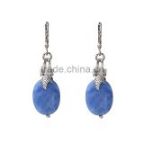 Ladies Pictures Silver Jewelry Blue Gemstone Daily Wear Hook Earrings
