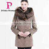 Winter Women Medium Length Slim Fit Coat Silver Fox Hat Overcoat
