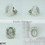 Plated Silver Pearl Ring Rhinestone Rings Big Opal Ring R797 thumbnail-2