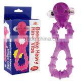 TPE Purple Vibrating Dual Man Cock Ring Pictures Penis Erection thumbnail-2