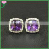 925 sterling silver purple cubic zircon gemstone huggie designer earrings for woman