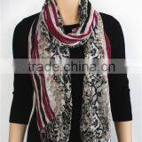 100% Rayon Scarf Flower and Stripe Print