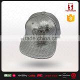 Hip Hop Style 3D Embroidery Logo Outdoor Silver PU Leather Snapback Cap thumbnail-1