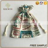 Drawstring Small Printed Pocket Artificial Jute Bag thumbnail-1