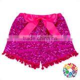 Silver Sequin Back Cotton With Bow Girls Shorts Boutique Baby Sequin Shorts thumbnail-2