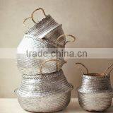 Metalic Silver Seagrass Basket/ Laundry Seagrass Storage Basket/ Decor Basket