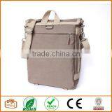 Unisex Messenger Bag and Backpack. Brown Canvas With Orange Details and Lining. Multiple Pockets thumbnail-4