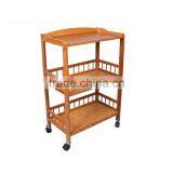 Wholesale Bamboo Kitchen Cart New Mobile Dining Car With Baskets, Shelves and 8-Slot Wine Bottle Holder thumbnail-4
