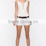 Summer Nice Design Women White Belted Linen Shorts Wholesale thumbnail-3