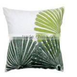 Green Leaves and Heavy Embroidery Solid White Cushion Cover thumbnail-1