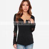 Classical Black and White Solid Dovetail Split Net Yarn Splicing Knitting Slim Soft t Shirt Thin Women thumbnail-3