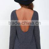 Round Neck Long Sleeves Backless Knitted Sweater Woman Sweater thumbnail-3
