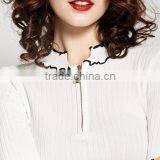 Women's Crew Neck Cotton Free Knitting Pullover Sweater Pattern With Zipper thumbnail-5