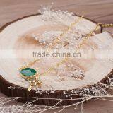 Fashion Gold Plated Link Chain Key Necklaces With Dark Green Jade Cabochons Faceted Jewelry Handmade Pendant Necklace