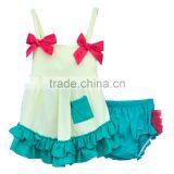 Wholesale Kids Clothes Sleeveless Baby Girls Outfits Red Bow Green Lace Trimmings Clothing Sets thumbnail-1