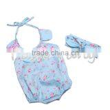 Wholesale Floral Print Romper Hot Selling Costumes Baby Romper 100% Cotton Summer Jumpsuit With Headband thumbnail-5