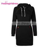 Fashion Plain Long Sleeve Slit Pullover Hoodie Women Winter Dress thumbnail-5