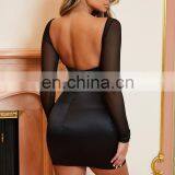 2020 New Women's Stitching Mesh See-through Hollow Bodycon Navel Sexy Dresses For Night Club thumbnail-4