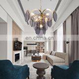 Современный роскошный дымчато-серый стеклянный круглый светильник-дизайн с золотым подвеской на основе светодиодов thumbnail-1