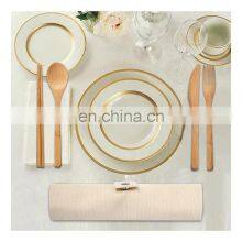 Wooden Teak Wood Flatware Cutlery Set Bamboo Wooden Flatware Straw Dinnerware Set With Cloth Bag Knives Fork Spoon Dishes Travel thumbnail-2
