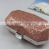 NEW Fashion Large Shiny Pink Crystal Clutch Evening Bag With Chain Strap