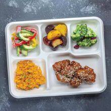 5 Compartment Compostable Tableware Disposable Biodegradable Dinnerware Sugarcane Bagasse Trays thumbnail-3