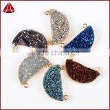 Titanium Druzy Half Moon Connector-rainbow, Blue, Opal White, Silbver, Coffee, Green thumbnail-3