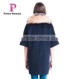 Autumn and Winter Length Seven Points Women Coat With Silver Fox Fur Collar Cashmere Overcoat thumbnail-3