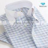 European Style Latest Brand Design 100% Cotton Button Down Collor Blue Plaid Luxury Short Sleeve Men Shirt thumbnail-1
