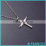 925 Sterling Silver Zircon Cross With Angel Wing Crystal Pendant 18'' Chain Necklace Fashion Jewelry thumbnail-3