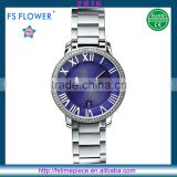 FS FLOWER - Women Stone Double Dial Quartz Watch Stainless Steel Back Water Resistant Watch