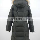 Women Winter Knee Length Rib Collar Duck Down Puffer Jacket With Fur Hood thumbnail-5
