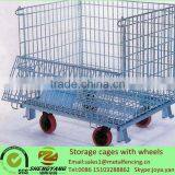 Hot Recycle Collapsible Stillage Cages Galvanized Metal Wire Mesh Storage Bins Factory Warehouse Used Storage Cages With Wheels
