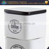 Ceramic 3pcs Tea Sugar & Coffee Canister Sets With Black Lid thumbnail-2