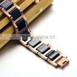 Men's Shiny Polished Two-Tone Gold ,Black Ceramics&Stainless Steel Magnets Link Bracelet thumbnail-5